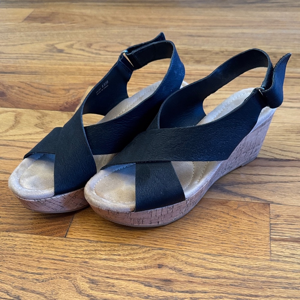 Black Wedge Sandals